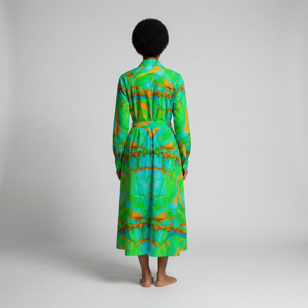 Button Front Shirt Dress Palm Tree Island