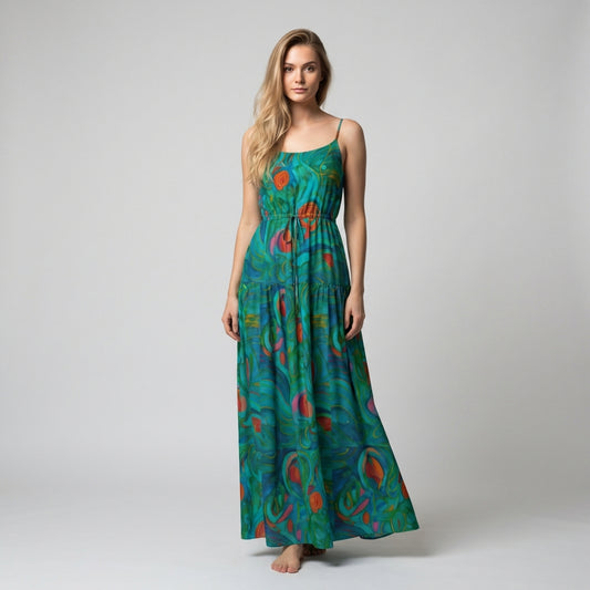 Maxi Dress with Waist Tie Floral Swamp