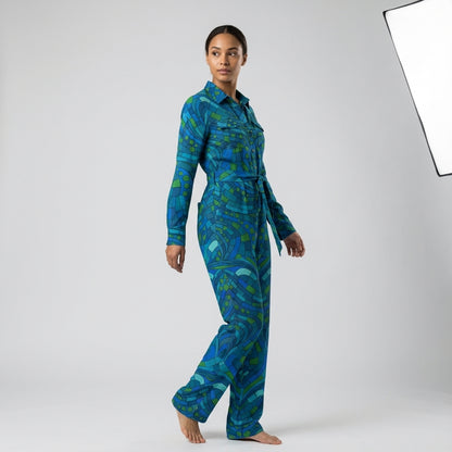 Lightweight Button Front Jumpsuit Mosaic 10