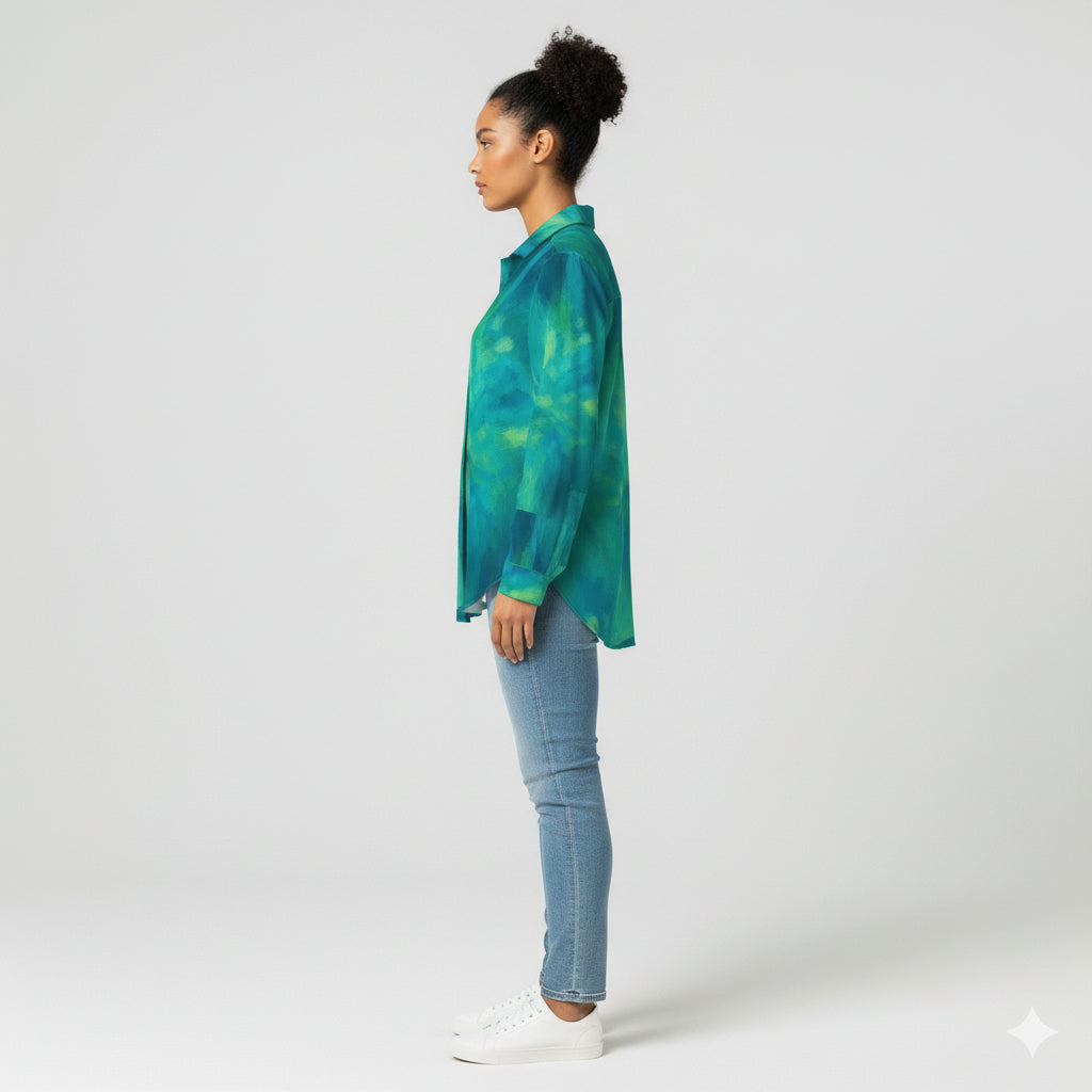 Button Front Shirt Turquoise Watercolors