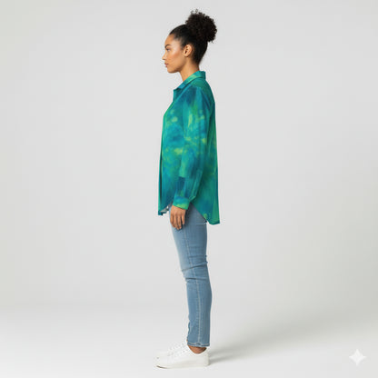 Button Front Shirt Turquoise Watercolors