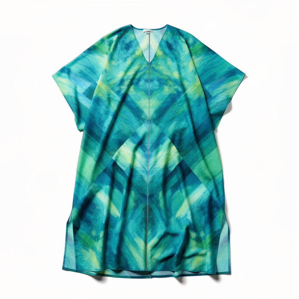 Caftan Turquoise Watercolors in Lightweight Organic Cotton Voile
