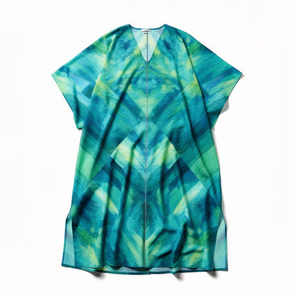 Caftan Turquoise Watercolors in Lightweight Organic Cotton Voile