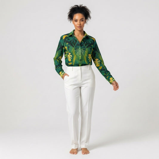 Button Front Shirt Green Leaves