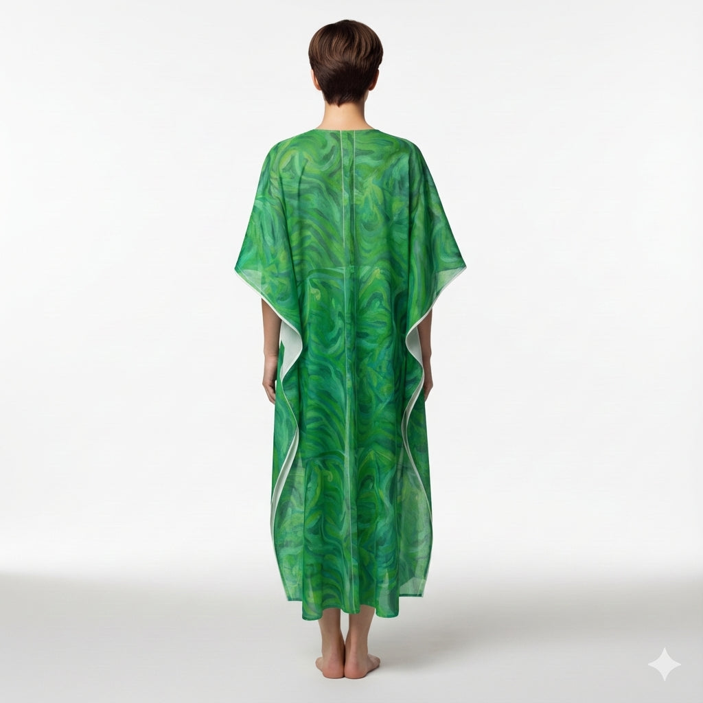 Caftan Green Noodles in Lightweight Organic Cotton Voile 