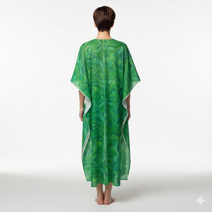 Caftan Green Noodles in Lightweight Organic Cotton Voile 