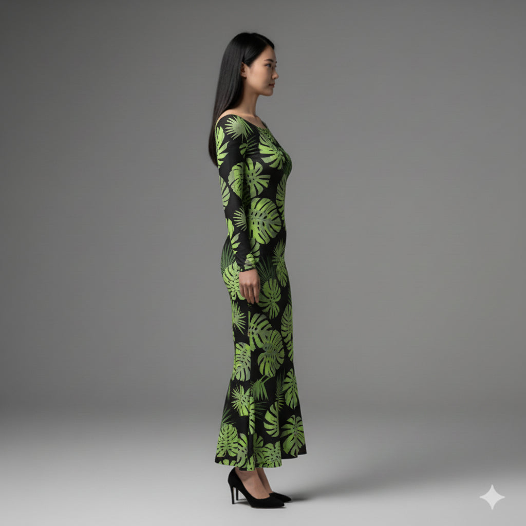 Off-Shoulder Jersey Dress with Side Contour Panels