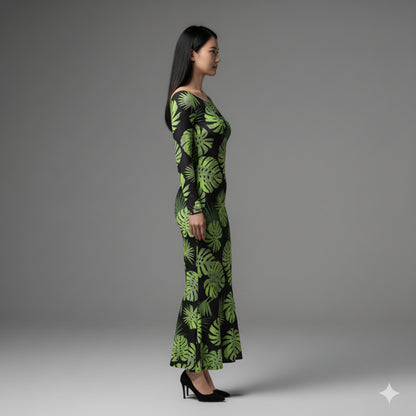 Off-Shoulder Jersey Dress with Side Contour Panels