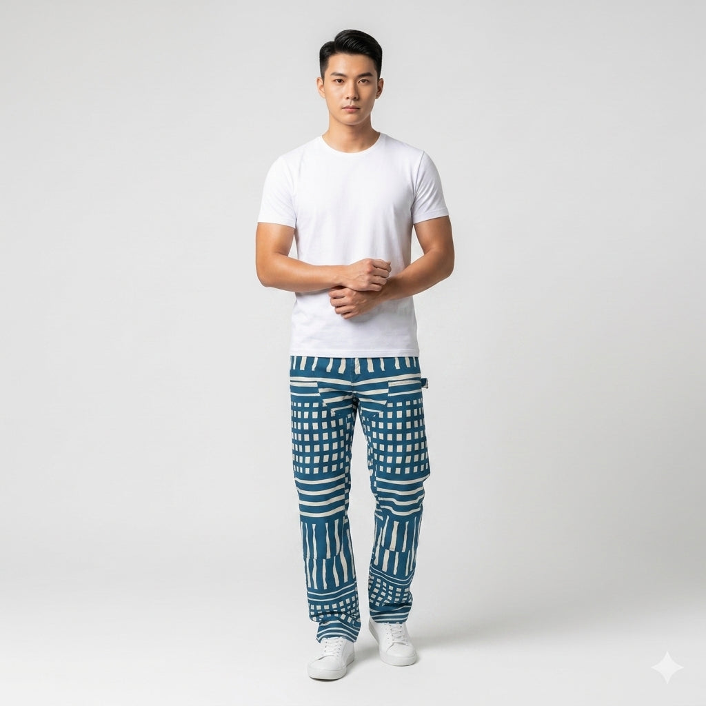 Everywhere Indigo Check Unisex Carpenter Pants 