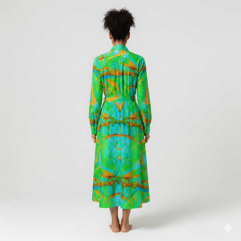 Button Front Shirt Dress Palm Tree Island
