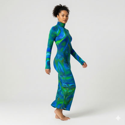 Sarong Maxi Turtleneck Body Con Dress Blue Moon 