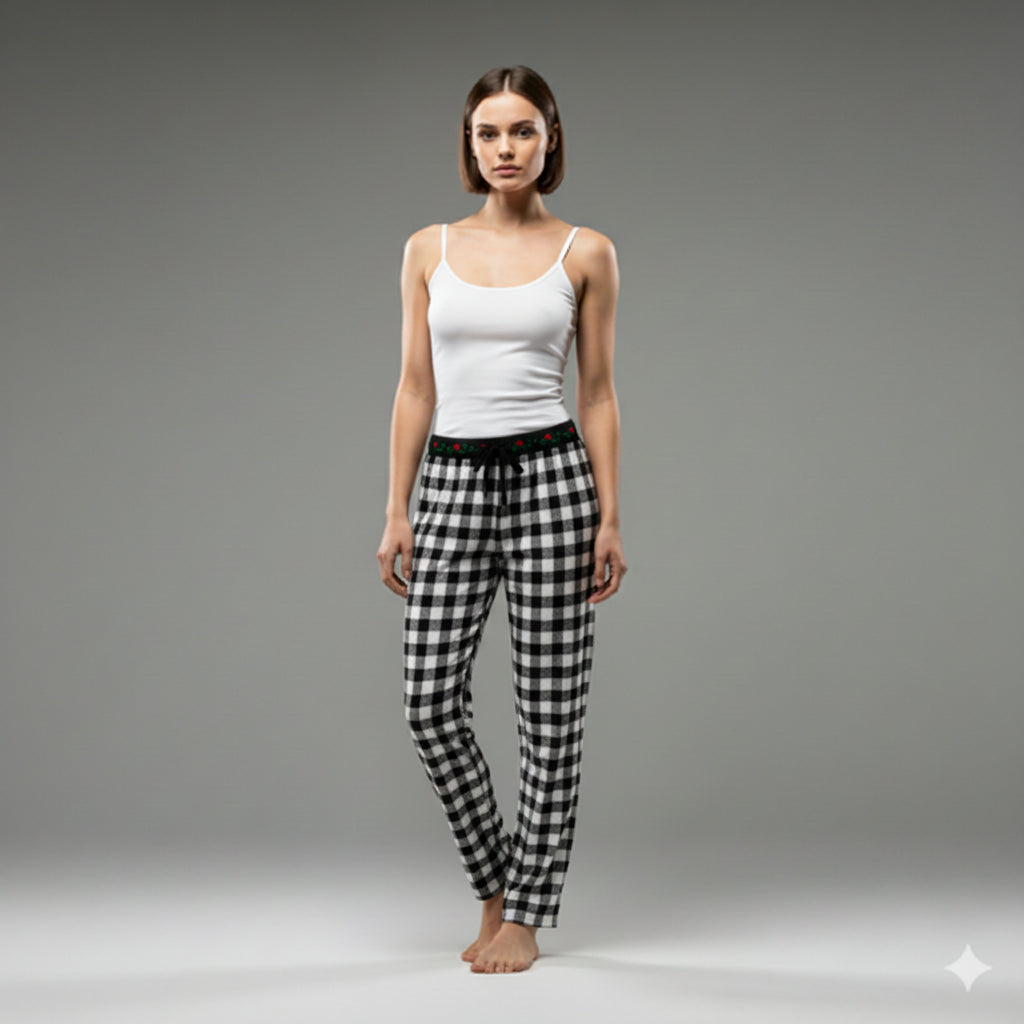 Knit Elastic Waist Draw String Pant in Digital Deconstructed Gingham
