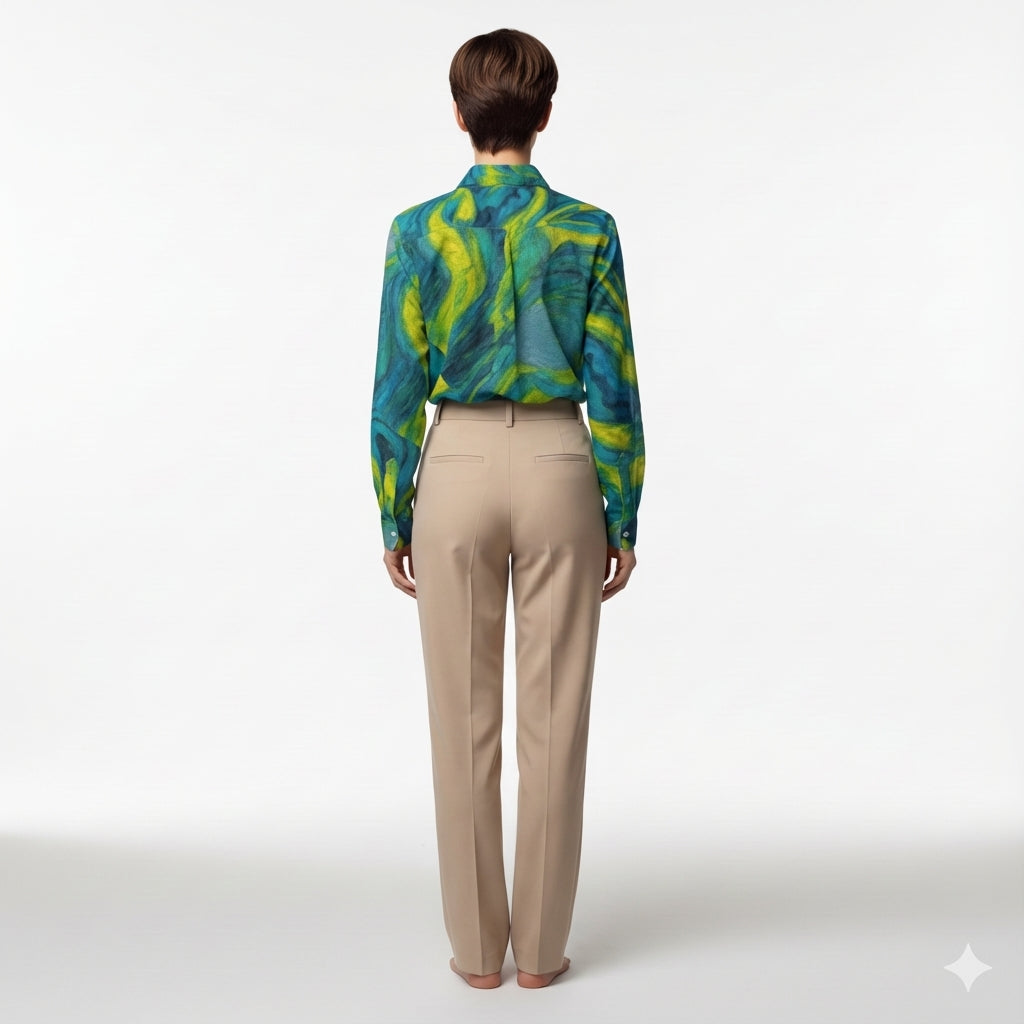 Women's Button Front Shirt Blue Jungle