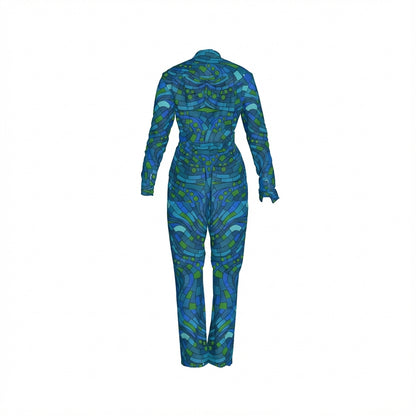Lightweight Button Front Jumpsuit Mosaic 10
