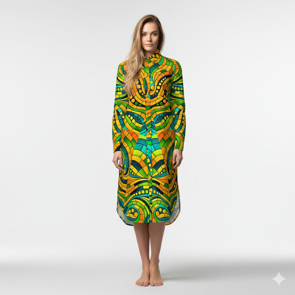 Long Sleeve Shirt Dress Mosaic 11