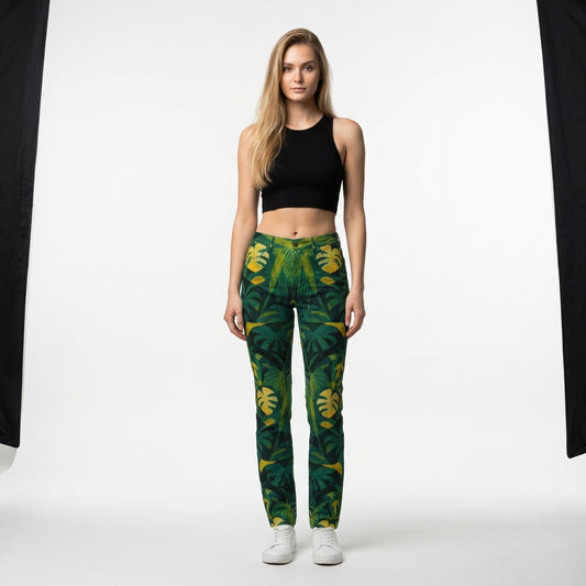 Skinny Jeans Green Leaves - Slim Jeans in Heavyweight Stretch Cotton Denim
