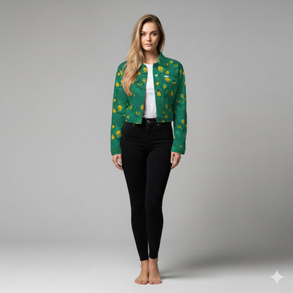 Cropped Jean Cotton Jacket Yellow Flowers