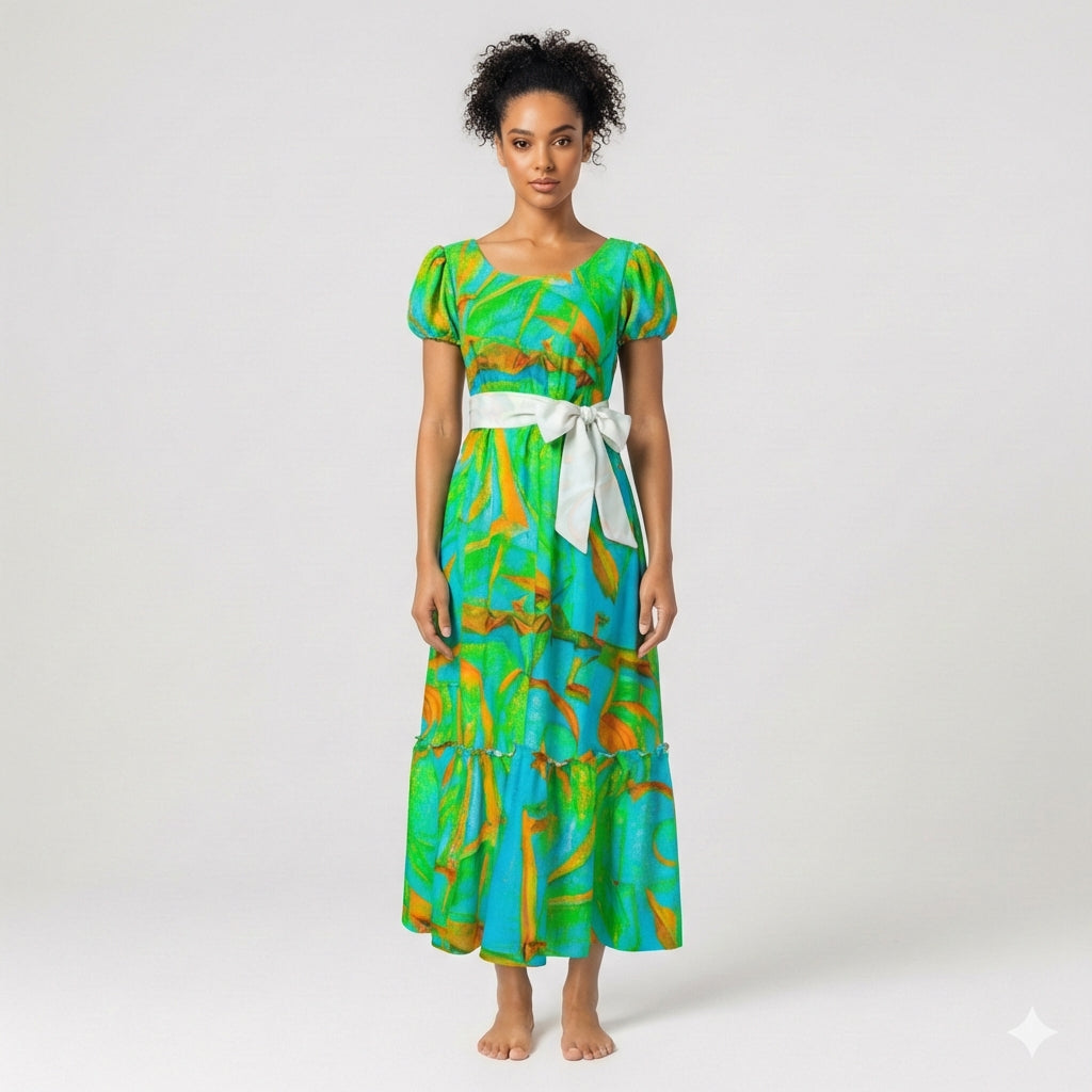 Ruffle Hem Dress Palm Tree Island