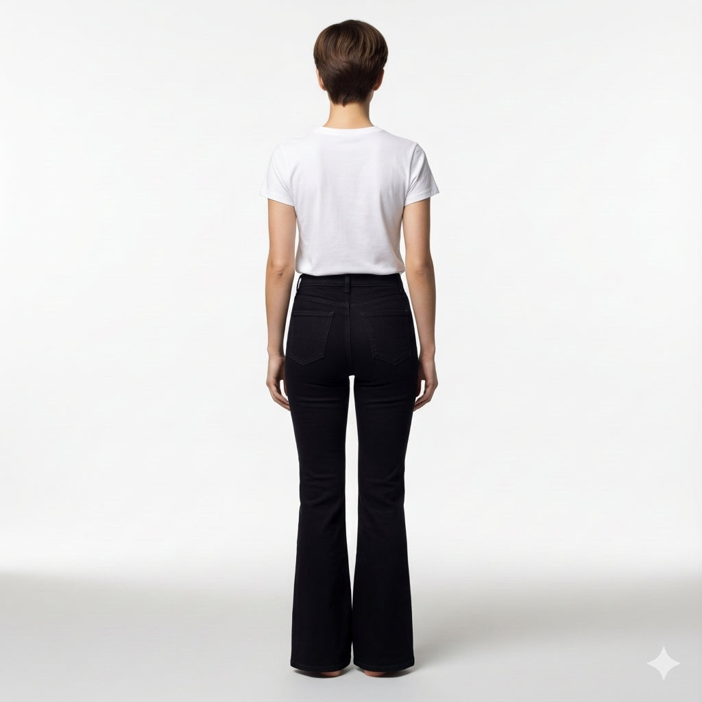 Bell Bottom Jeans in Star Print Heavyweight Stretch Denim