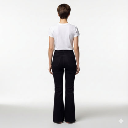 Bell Bottom Jeans in Star Print Heavyweight Stretch Denim