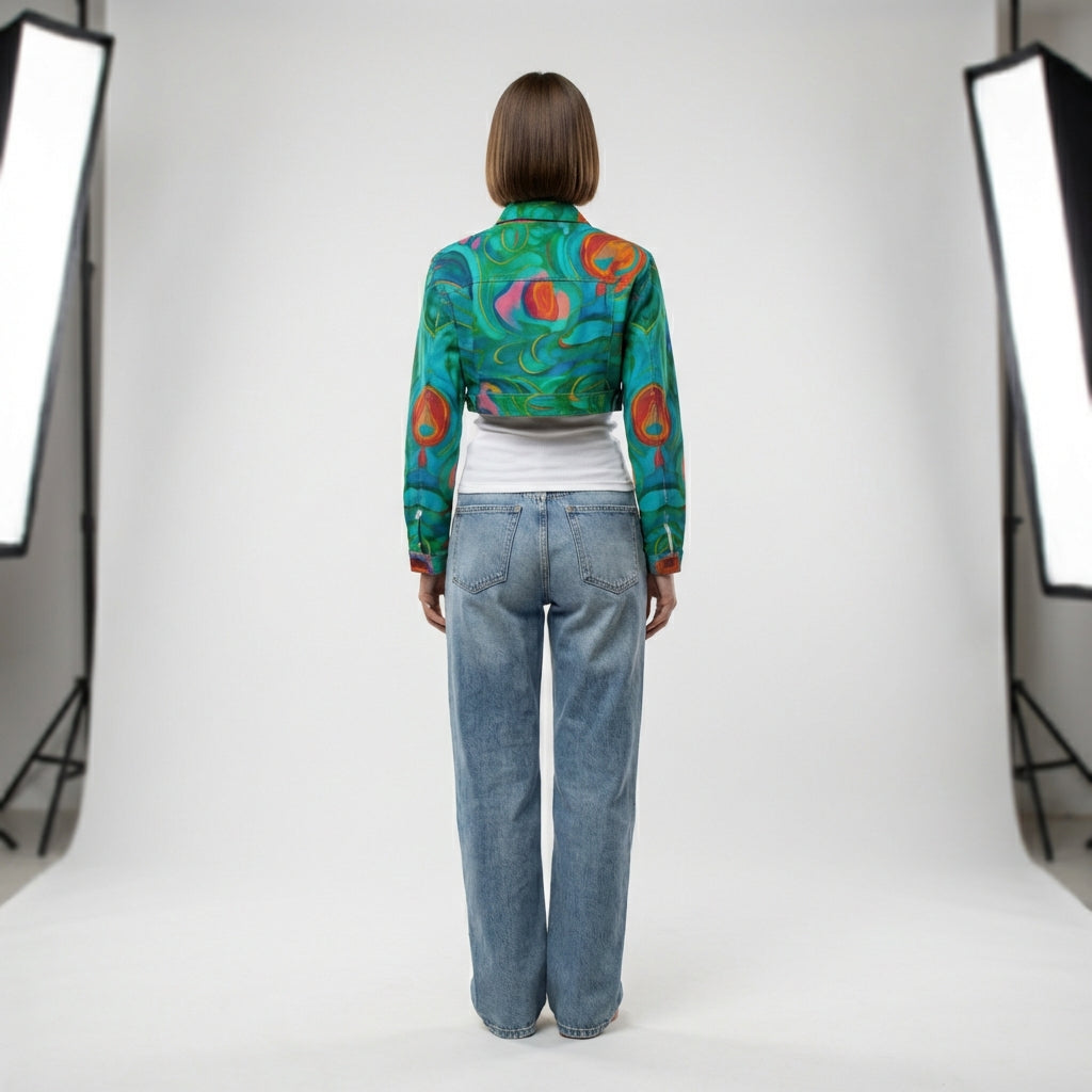 Cropped Jean Cotton Jacket Floral Swamp
