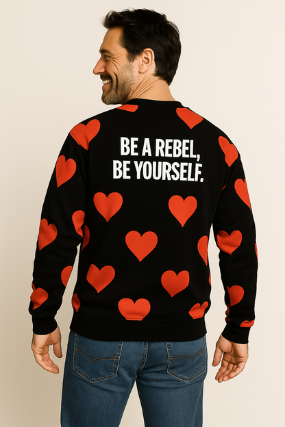 Crew Neck Sweatshirt with Inset V – Red Hearts Print
