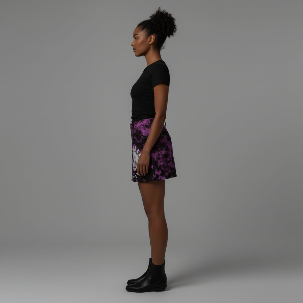 Purple Punk Skull Denim Mini