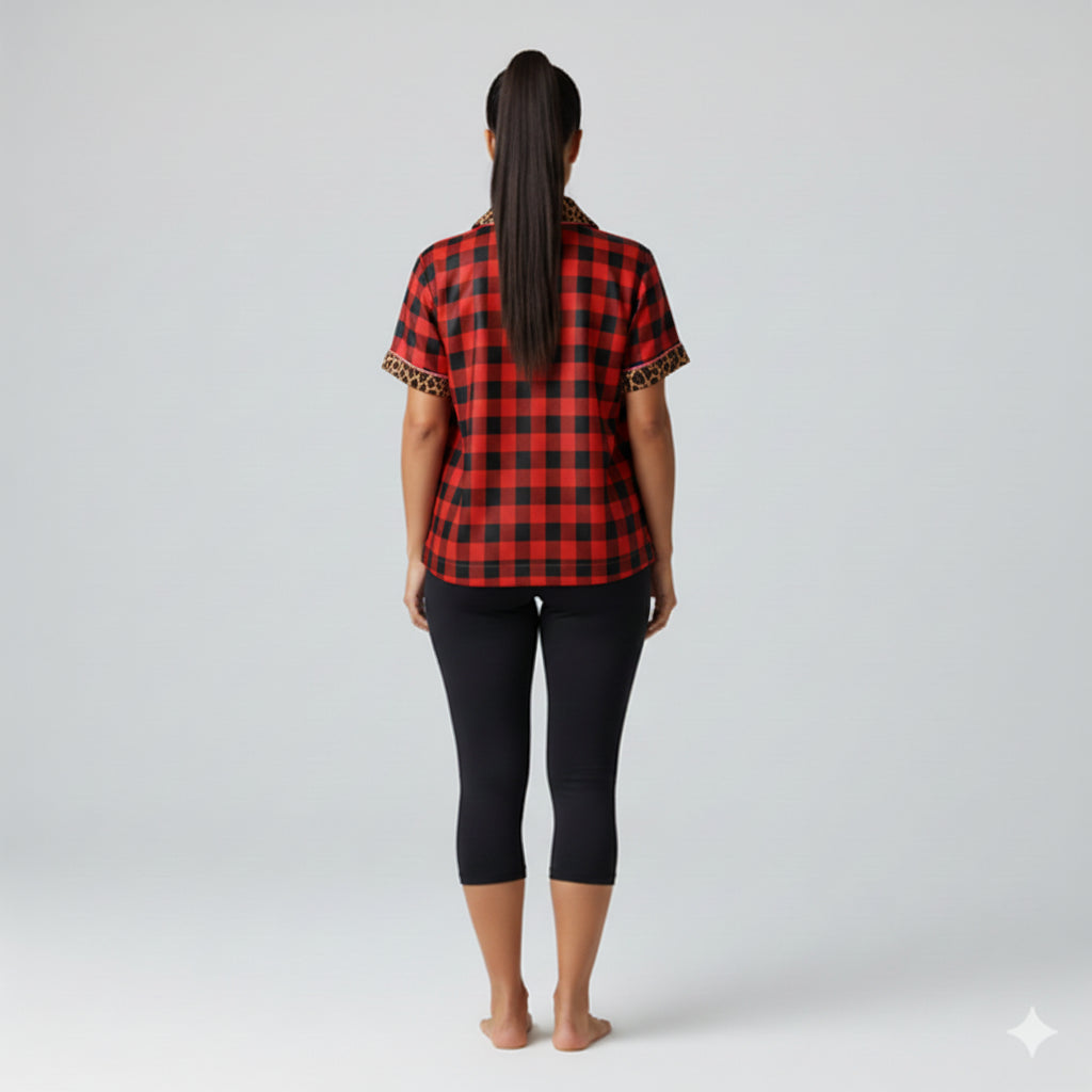 Buffalo Check/ Leopard Pajama Top