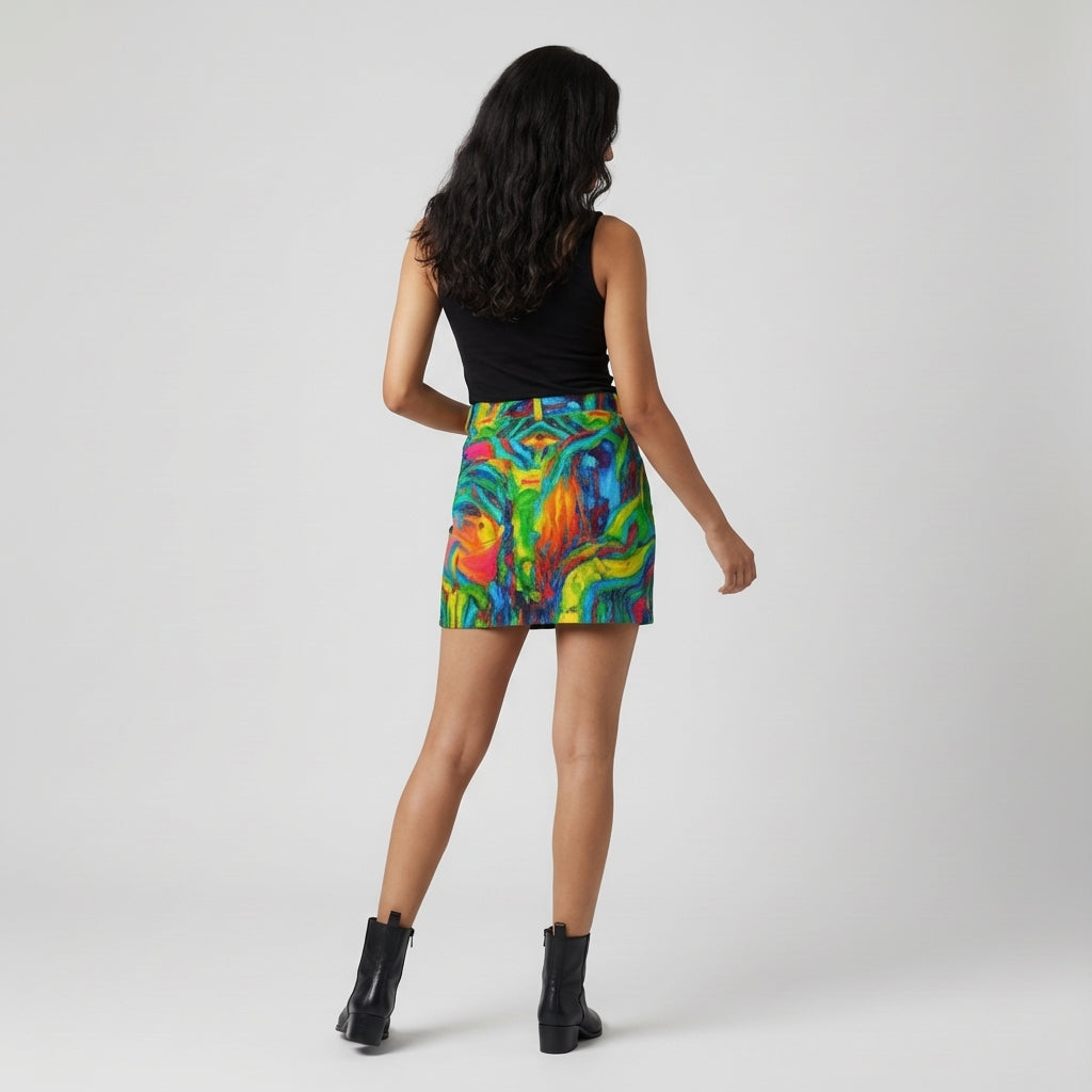 Denim Mini Skirt Green Jungle