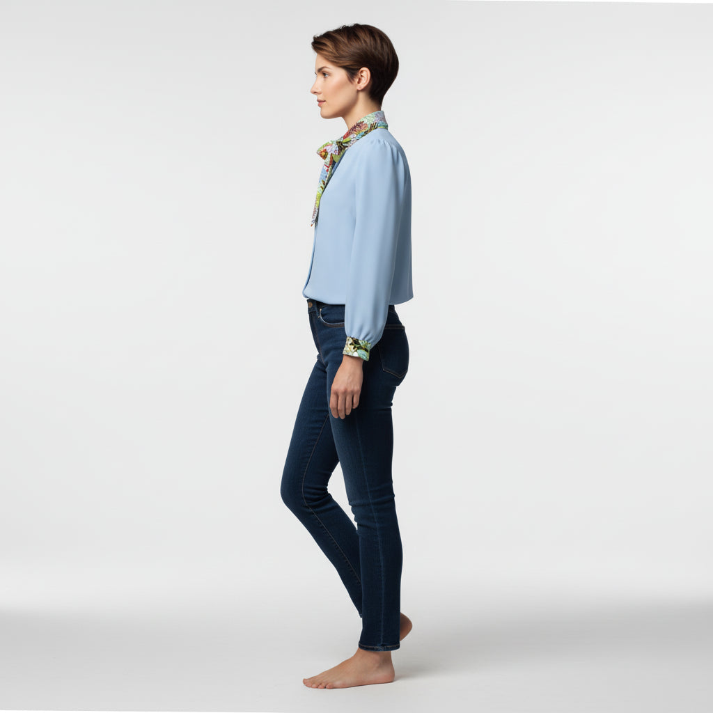 Women's Bow Blouse (light blue/floral)