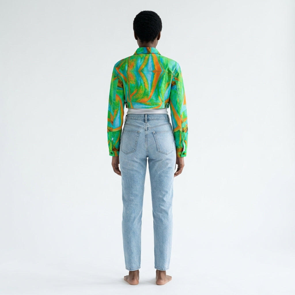Cropped Jean Cotton Jacket Palm Tree Island