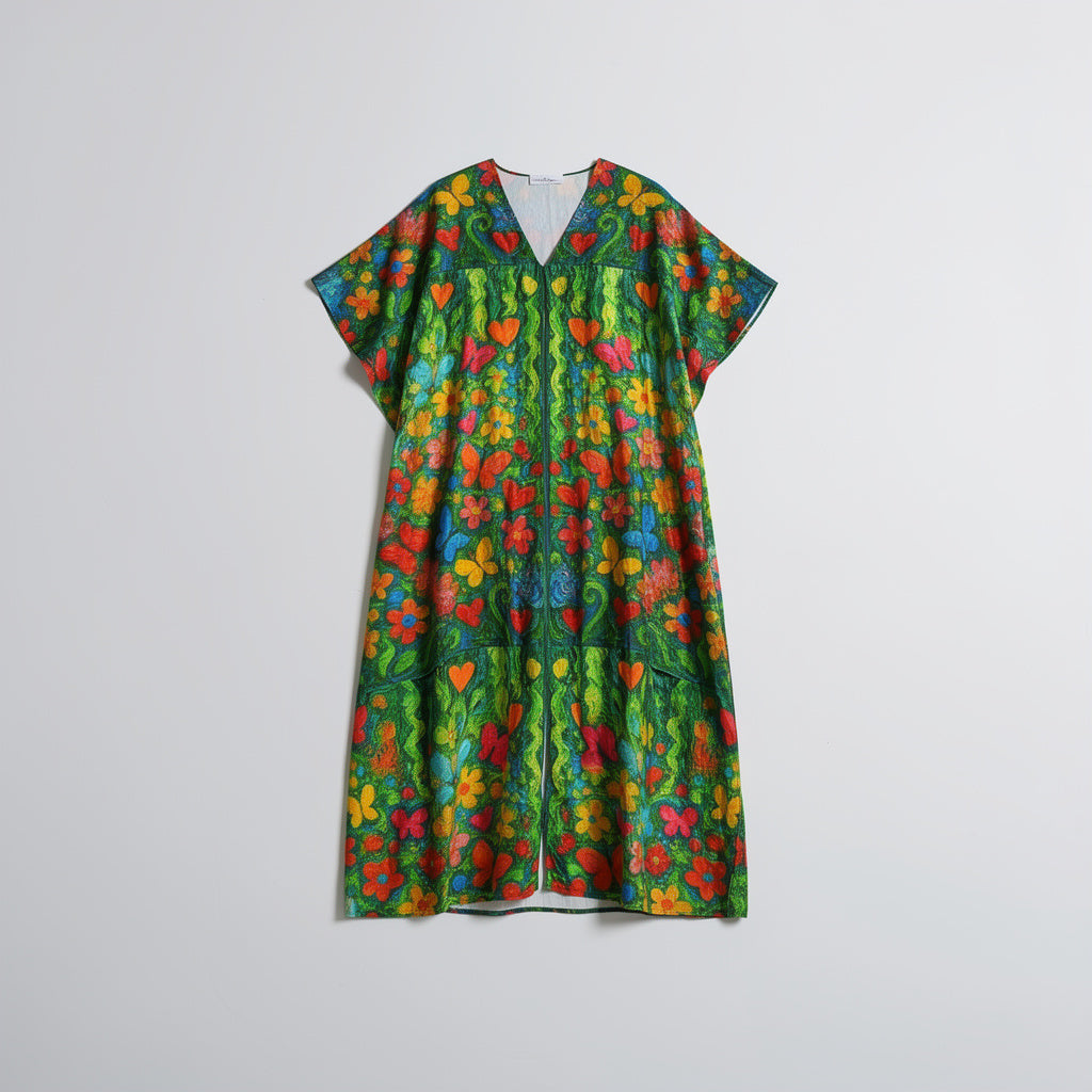 Caftan Butterfly Flowers in Lightweight Organic Cotton Voile