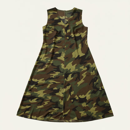 V-Neck A-Line Dress in Camouflage Print