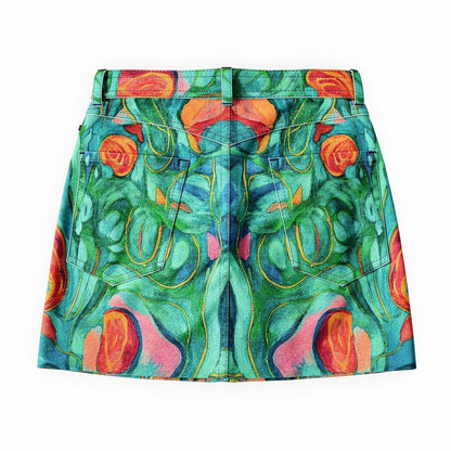 Denim Mini Skirt Floral Swamp