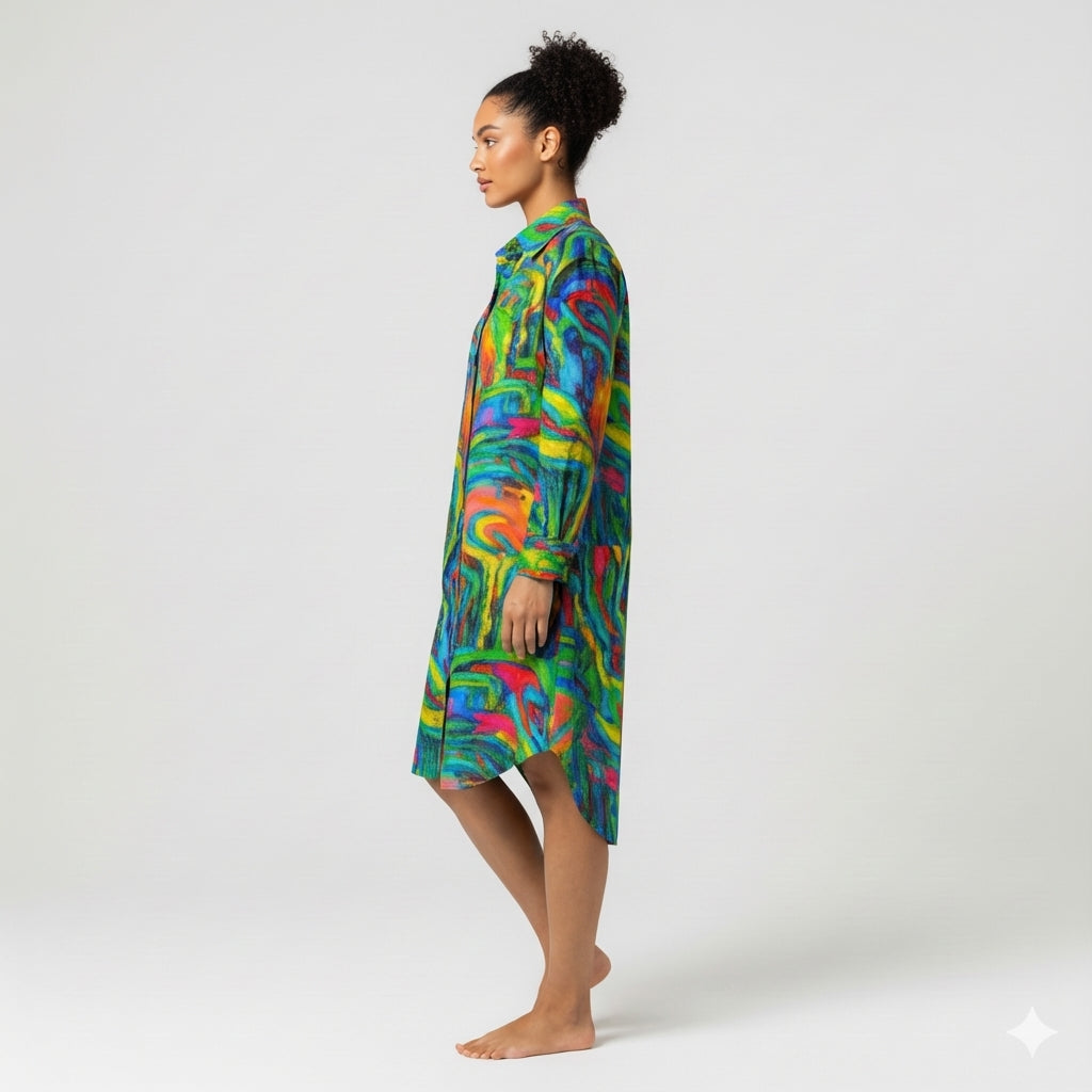  Long Sleeve Shirt Dress Green Jungle