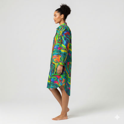  Long Sleeve Shirt Dress Green Jungle