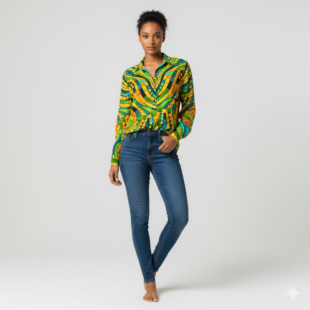 Women's Front Button Shirt Mosaic 11