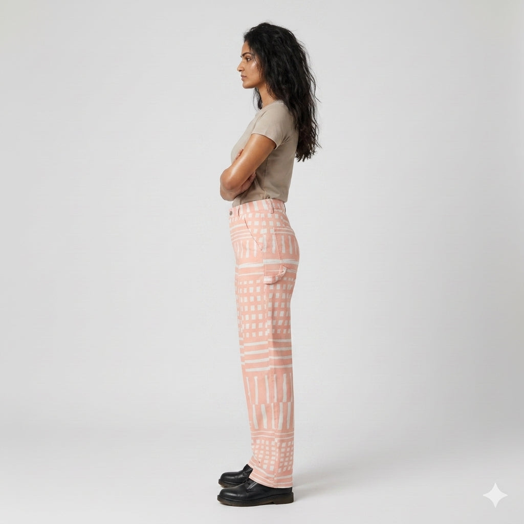 Everywhere Peach Check Carpenter Pants 