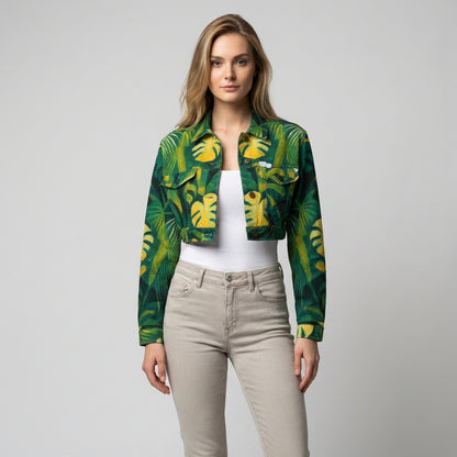 Cropped Jean Cotton Jacket Green Leaves