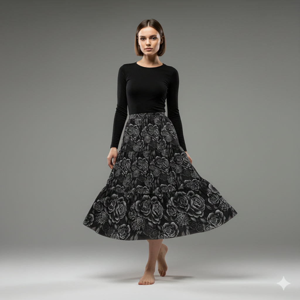 Black Rose Tiered Skirt