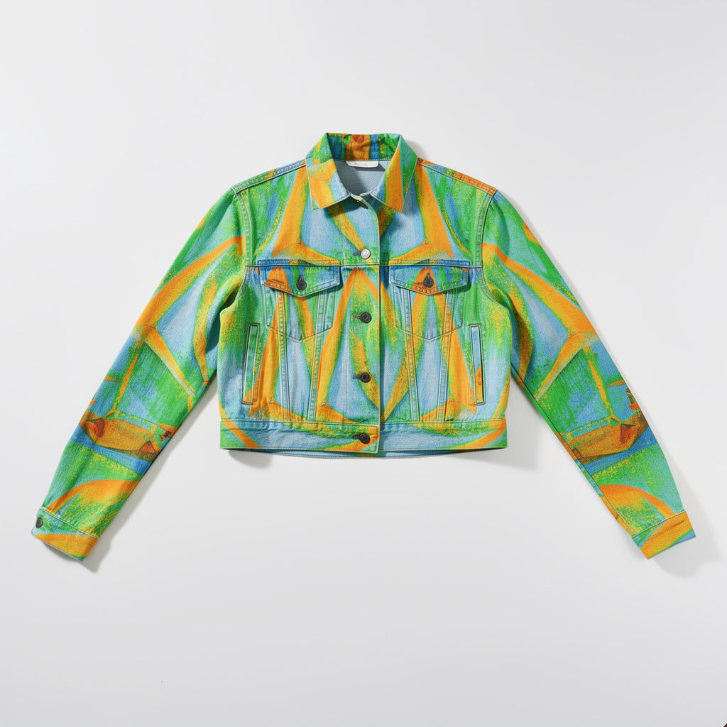 Cropped Jean Cotton Jacket Palm Tree Island