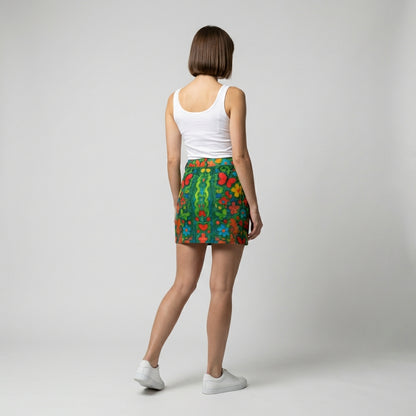 Denim Mini Skirt Butterfly Flowers