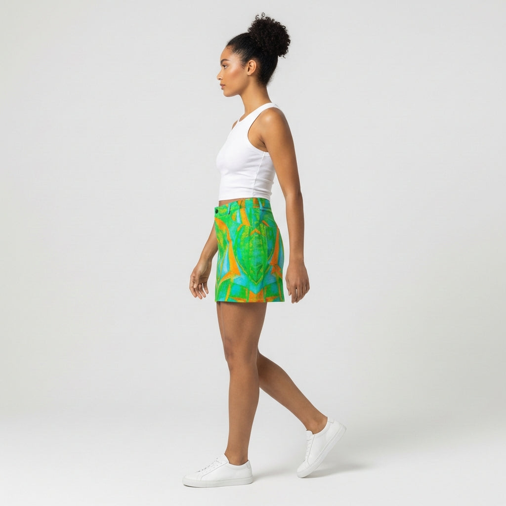 Demin Mini Skirt Palm Tree Island