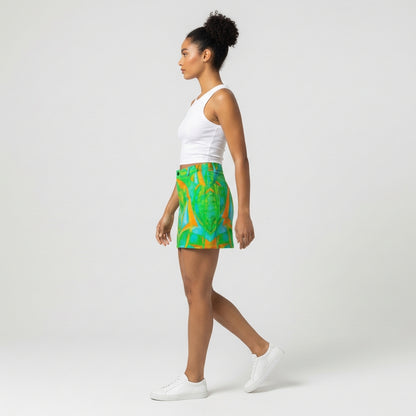 Demin Mini Skirt Palm Tree Island
