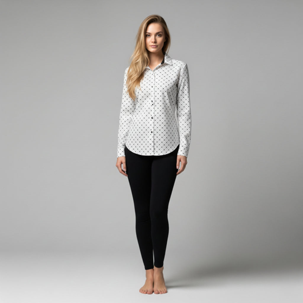Crown and Lines Black on White Button Front Shirt