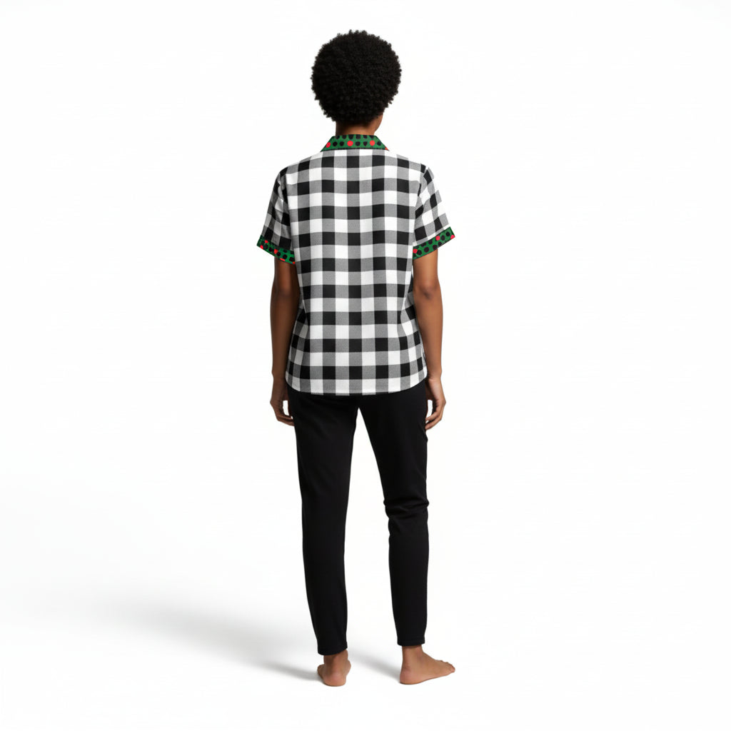 White & Black Buffalo Check Pajama Top