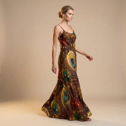 Bias Slip Dress Golden Peacock Feather