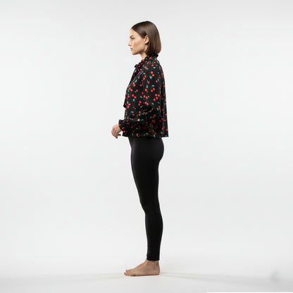 Women's Cherry Print Tied Neck Blouse