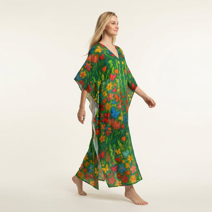 Caftan Butterfly Flowers in Lightweight Organic Cotton Voile