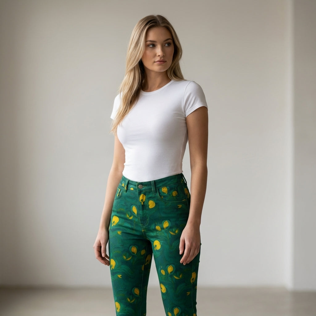 Skinny Jeans Yellow Flowers – Slim Jeans in Heavyweight Stretch Cotton Denim